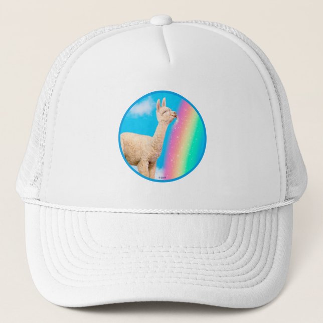 Llama Licking Rainbow Trucker Hat (Front)