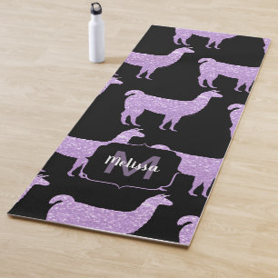 Llama Light Purple Sparkles pattern Monogram black Yoga Mat