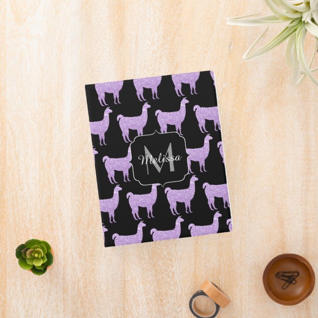 Llama Light Purple Sparkles pattern Monogram Mini Binder (InSitu)