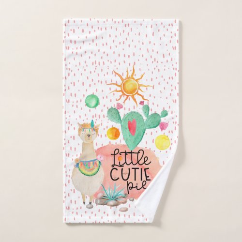 Llama little cutie pie colorful watercolor cactus bath towel set