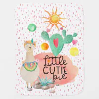 Llama little cutie pie watercolor art double sided baby blanket