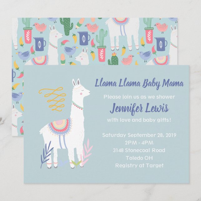 Llama Llama Baby Mama Baby Shower Invitations (Front/Back)