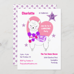 Llama Llamazing Girls Cute Birthday Party Invitation