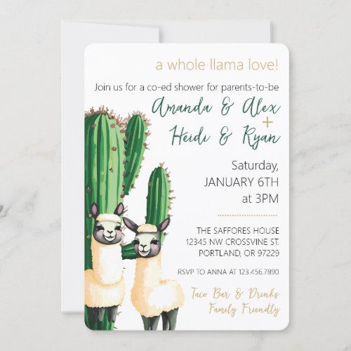 Llama Love Cactus Baby Shower Invitation