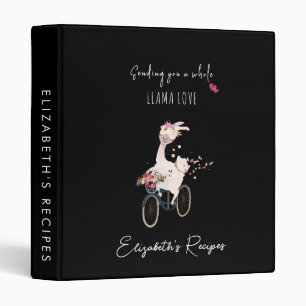 Llama Love Cookbook Minimal Black Recipe 3 Ring Binder