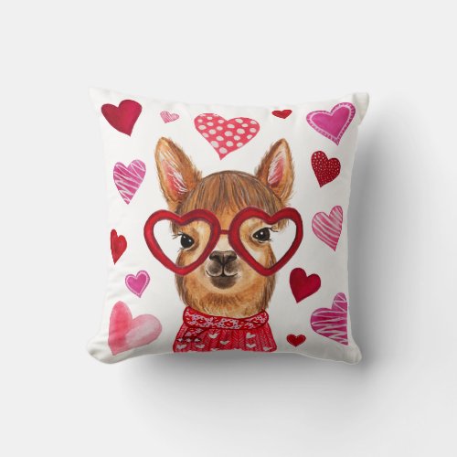 Llama Love Decorative Valentines Day Throw Pillow