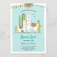 Llama Love Fiesta Boy Blue Baby Shower Invitation