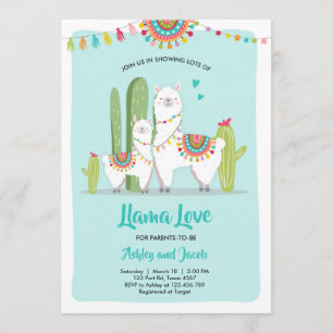 Llama Love Fiesta Boy Blue Baby Shower Invitation