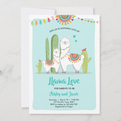 Llama Love Fiesta Boy Blue Baby Shower Invitation