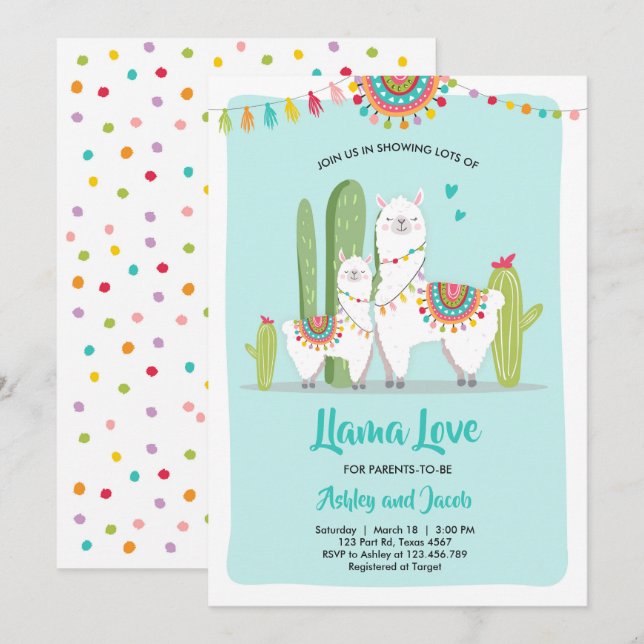Llama Love Fiesta Boy Blue Baby Shower Invitation (Front/Back)