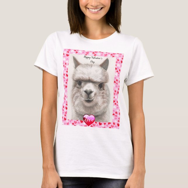 Llama Love Happy Valentine's Day T-shirt Cute Top (Front)