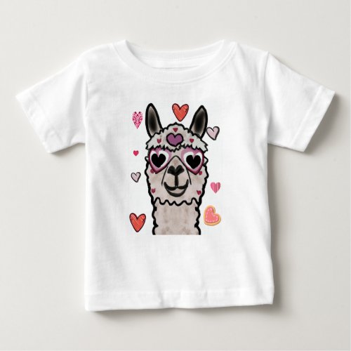 Llama Love Hearts Valentines        Baby T_Shirt