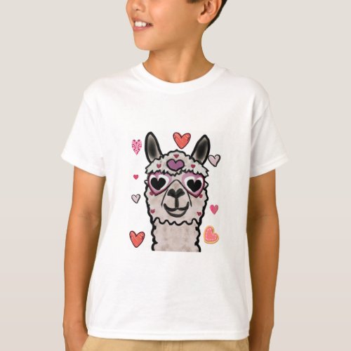 Llama Love Hearts Valentines       T_Shirt