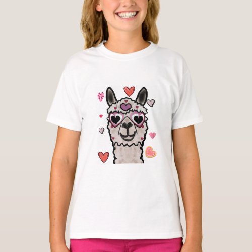 Llama Love Hearts Valentines        T_Shirt