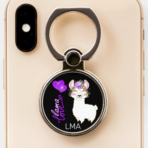 Llama Love _ Purple Floral Phone Ring Stand