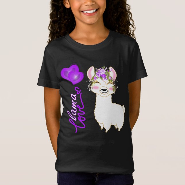 Llama Love - Purple -Hearts T-Shirt (Front)