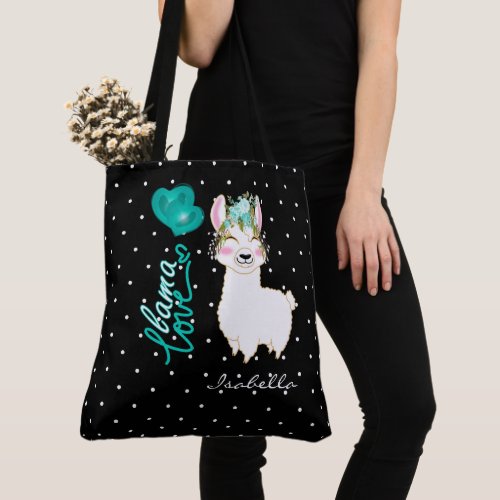 Llama Love _ Teal Tote Bag