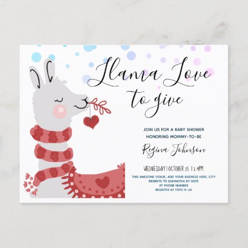 llama Love Valentine Baby Shower Girl Invitation Postcard