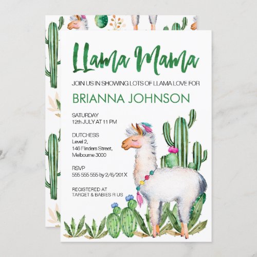 LLama Love Watercolor Baby Shower Invitation