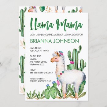Llama Love Watercolor Baby Shower Invitation by figtreedesign at Zazzle