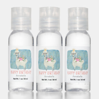 Llama Love Watercolor Cute Birthday Party Hand Sanitizer
