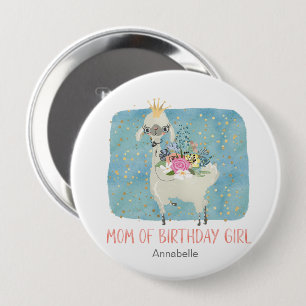 Llama Love Watercolor Cute Mom of Birthday Girl Button