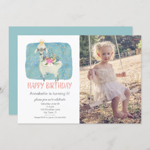 Llama Love Watercolor Cute Photo Birthday Party Invitation