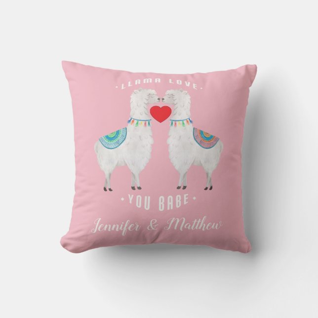 Llama Love You Babe Custom Couples Names Throw Pillow (Front)