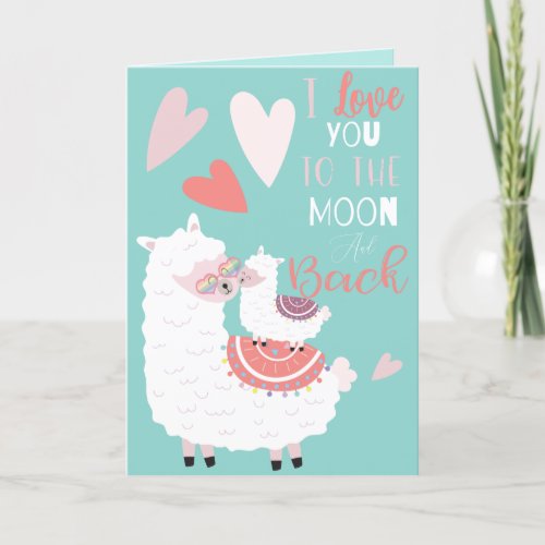 Llama Love you to the Moon Valentine Holiday Card
