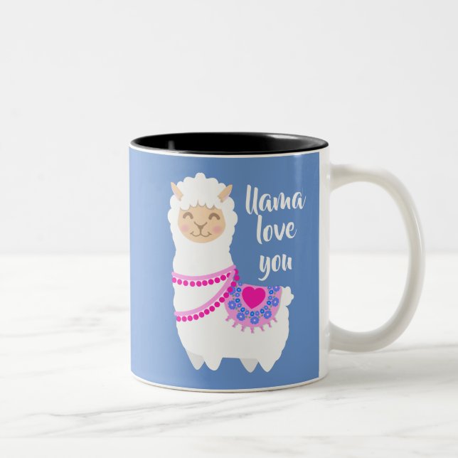 Llama love you Valentine pun Two-Tone Coffee Mug (Right)
