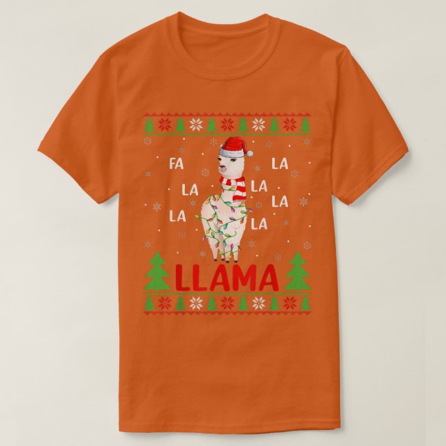 Llama Lover Xmas Lights Ugly Fa La La Llama Christ T-Shirt (Design Front)
