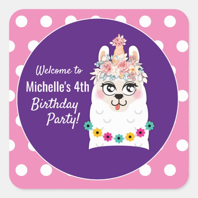 Llama | Magical Llamacorn Personalized Birthday Square Sticker (Front)