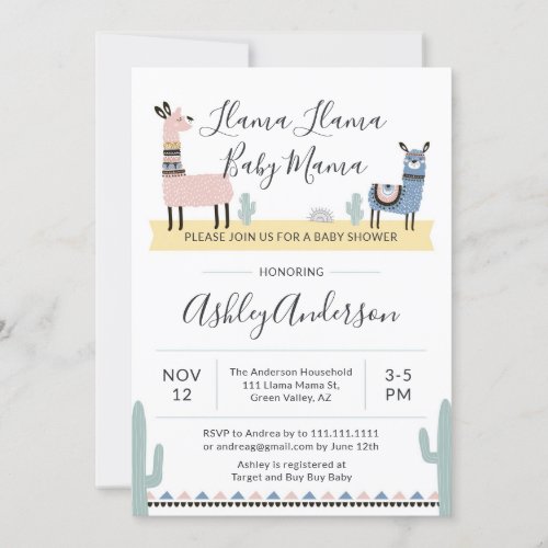 Llama Mama Alpaca Baby Shower Invitation