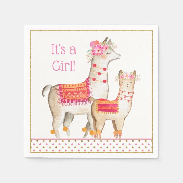 Llama Mama Baby Girl Shower Napkins (Front)