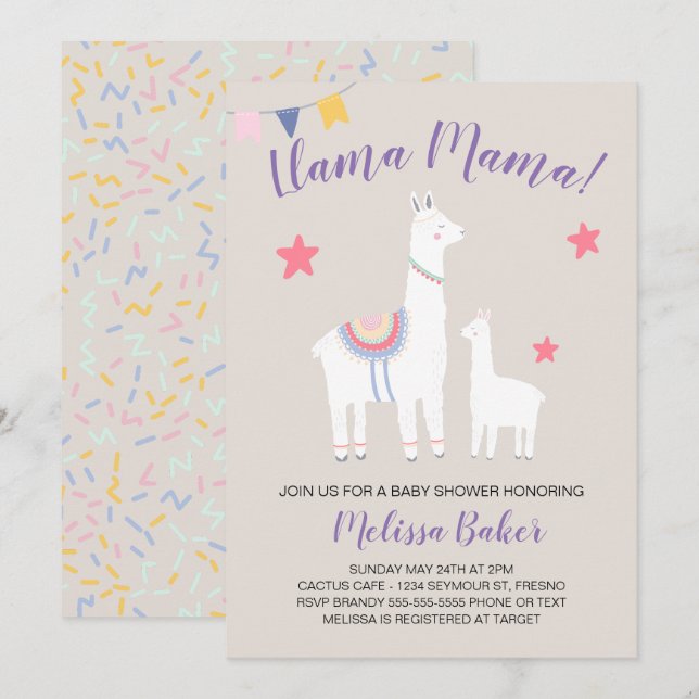Llama Mama Baby Llama Cute Baby Shower Invitation (Front/Back)