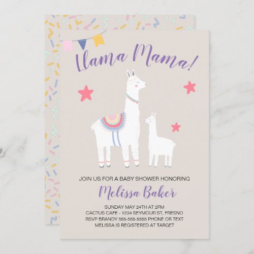 Llama Mama Baby Llama Cute Baby Shower Invitation