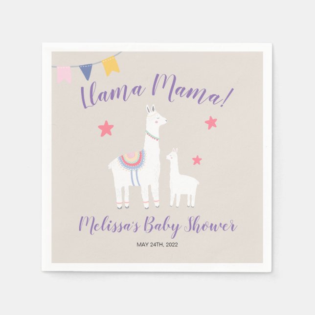 Llama Mama Baby Llama Cute Baby Shower Napkins (Front)