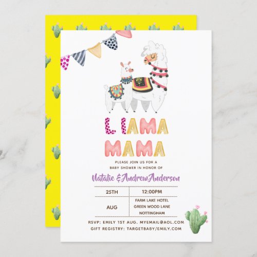 Llama Mama Baby Shower Fiesta Cacti Cute Girls Invitation