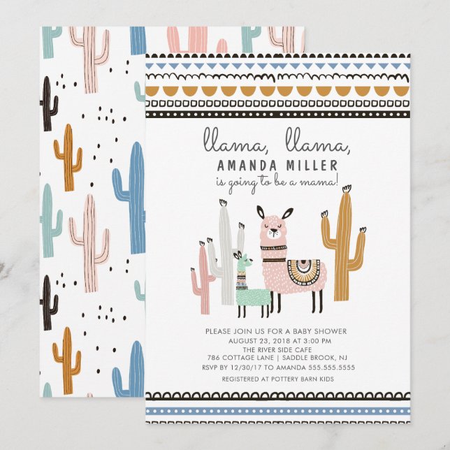Llama Mama Baby Shower Invitation (Front/Back)