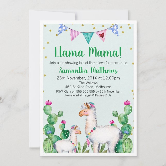 Llama Mama Baby Shower Invitation (Front)