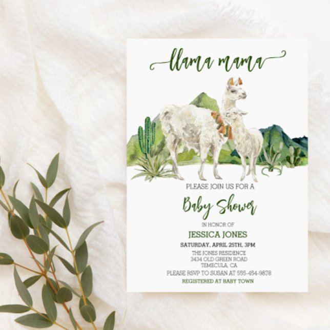 Llama Mama Baby Shower Watercolor  Invitation (Creator Uploaded)