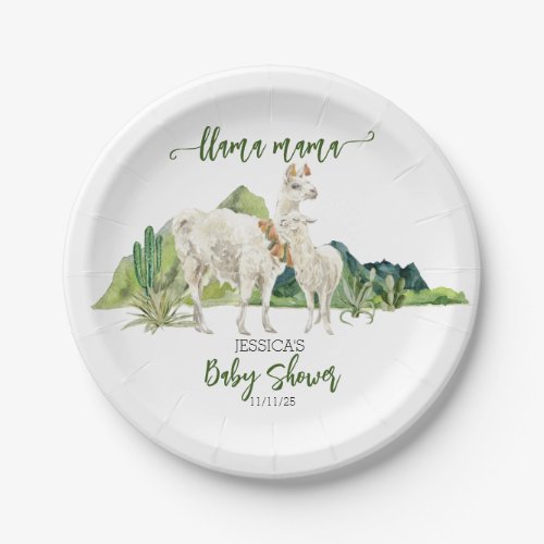 Llama Mama Baby Shower Watercolor   Paper Plates