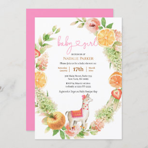 Llama Mama Citrus Floral Greenery Baby Girl Shower Invitation