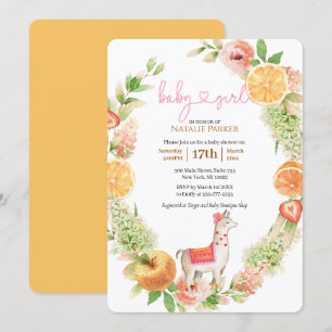 Llama Mama Citrus Floral Greenery Baby Girl Shower Invitation