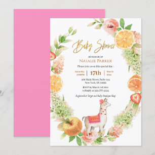 Llama Mama Citrus Floral Greenery Baby Shower Invitation