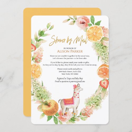 Llama Mama Floral Greenery Baby Shower by Mail Invitation