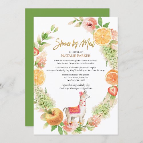 Llama Mama Floral Greenery Baby Shower by Mail Invitation