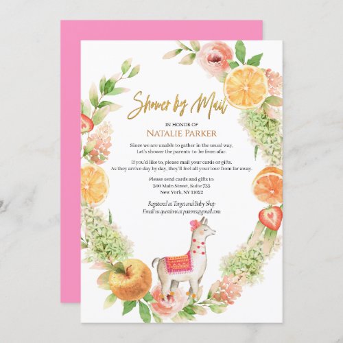 Llama Mama Floral Greenery Baby Shower by Mail  Invitation