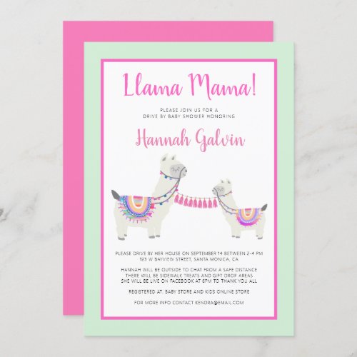 Llama Mama Hot Pink Festive Drive By Baby Shower Invitation