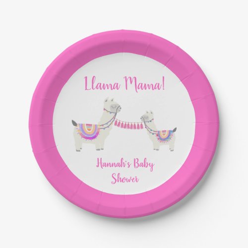 Llama Mama Hot Pink White Cute Baby Shower Paper Plates